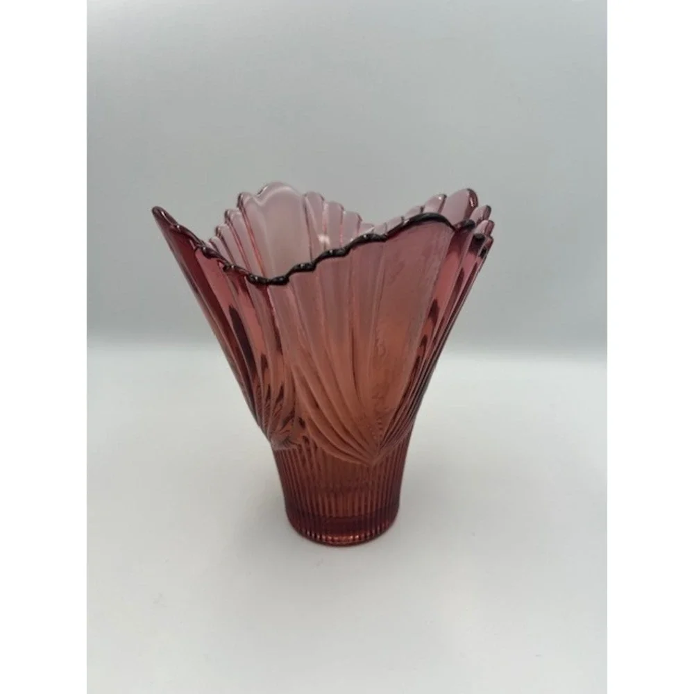 Vintage Fenton 1980 Art Glass Spun Drapery Vase Dusty Rose Art Deco 7.5 Inch